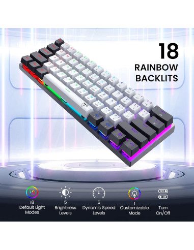 Teclado Mecánico Gaming CACKBIRD 60% Ergonómico USB LED