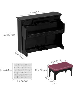Piano Miniatura Vertical TOYANDONA con Taburete Negro 2