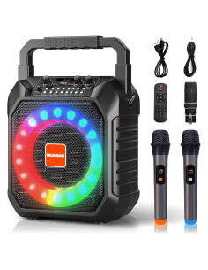 Máquina de Karaoke HUABAO A108 con 2 Micrófonos y Luces LED