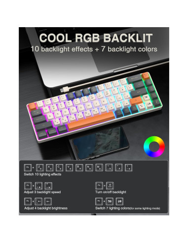 Teclado Gaming SOLAKAKA SK968 Compacto RGB USB-C 68 Teclas
