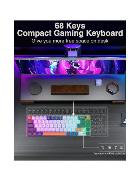 Teclado Gaming SOLAKAKA SK968 Compacto RGB USB-C 68 Teclas Teclado Gaming SOLAKAKA SK968 Compacto RGB USB-C 68 Teclas