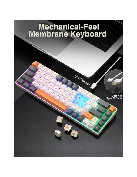 Teclado Gaming SOLAKAKA SK968 Compacto RGB USB-C 68 Teclas Teclado Gaming SOLAKAKA SK968 Compacto RGB USB-C 68 Teclas