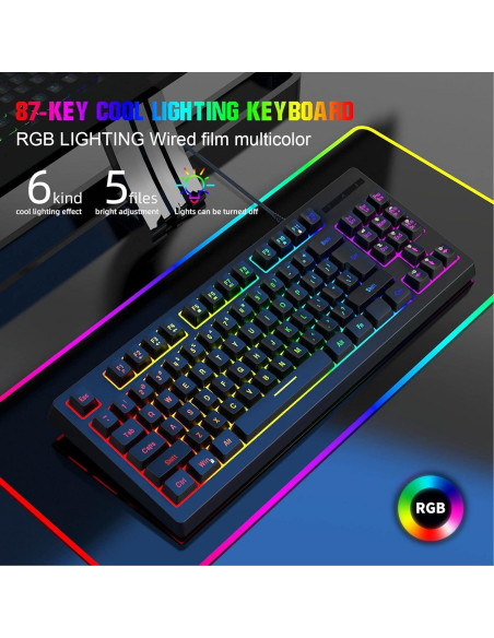 Teclado Gaming GOWENIC RGB USB Ergonómico 87 Teclas