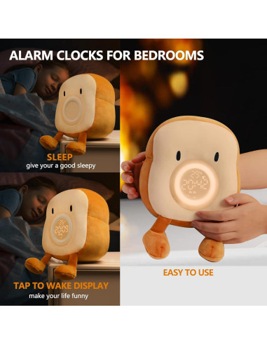Reloj Despertador QANYI Tostada de Peluche con Luz Nocturna