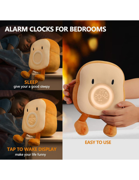 Reloj Despertador QANYI Tostada de Peluche con Luz Nocturna