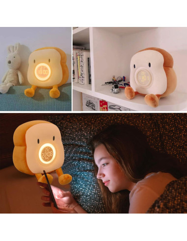 Reloj Despertador QANYI Tostada de Peluche con Luz Nocturna