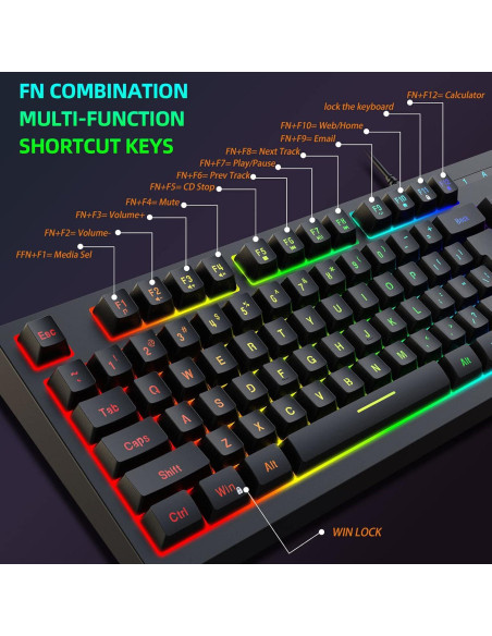 Teclado Gaming GOWENIC RGB USB Ergonómico 87 Teclas