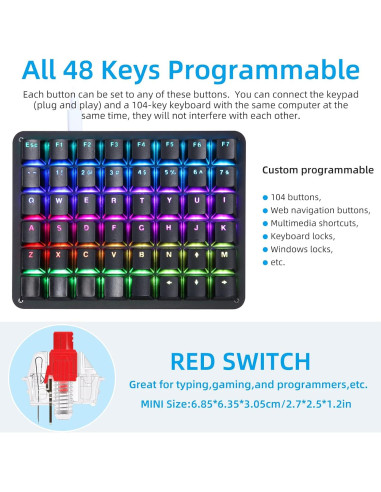 Teclado Mecánico Koolertron 48 Teclas RGB Programable
