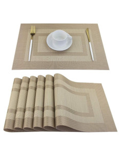 Juego de 6 Manteles de Vinilo PIGCHCY Beige Antideslizantes