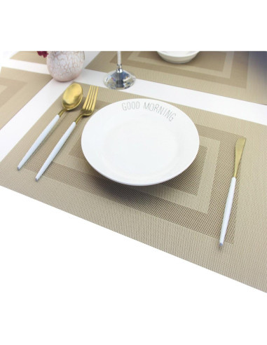 Juego de 6 Manteles de Vinilo PIGCHCY Beige Antideslizantes