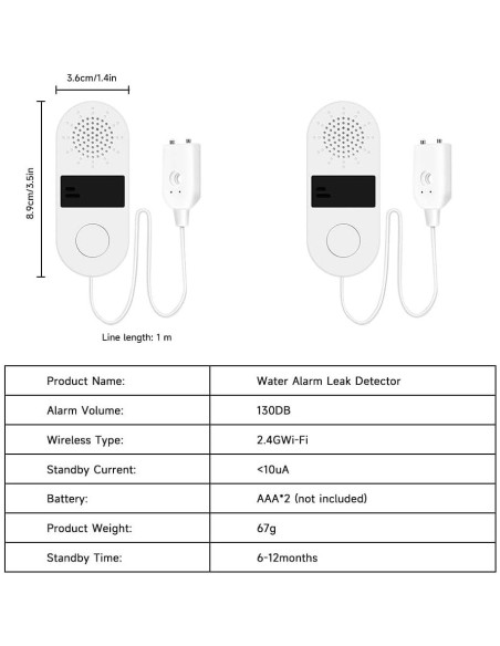 Detector de Fugas de Agua IHSENO WiFi 130dB con Alarma Detector de Fugas de Agua IHSENO WiFi 130dB con Alarma