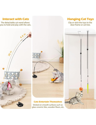 Juguetes Interactivos para Gatos HOSFROLL 3 en 1 con Ventosas