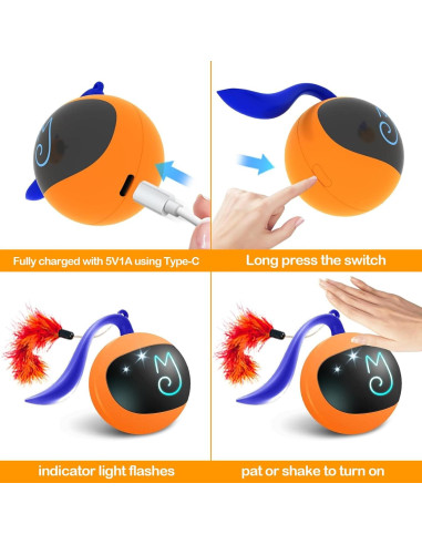 Juguete Interactivo para Gatos Migipaws Bola Rodante Naranja