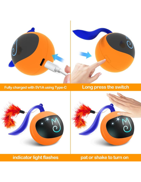 Juguete Interactivo para Gatos Migipaws Bola Rodante Naranja