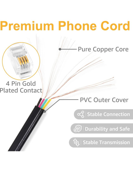 Cable de Teléfono Uvital RJ9 5 Pack 1.4m/8m Negro