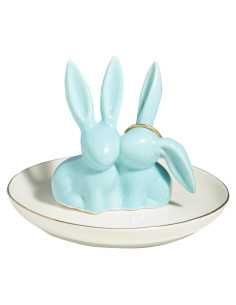 Soporte para Anillos Conejo Lynagert Cerámica Azul Vintage