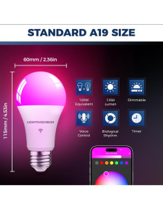 Bombillas Inteligentes Lightinginside 11W E26 RGB 1350LM 2Pcs 2