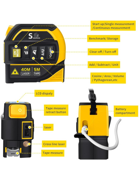 Medidor de cinta láser 4 en 1 SUNHAIXIA 40m + 5m AutoLock