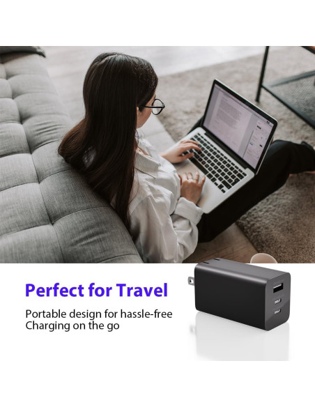 Cargador USB C 65W Wegear 3 Puertos Carga Rápida Plegable