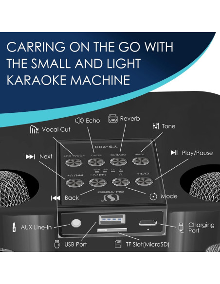 Máquina de Karaoke Bluetooth Portátil 2 Micrófonos 203