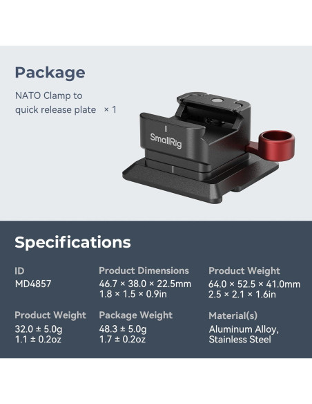 Abrazadera NATO PequeñoRig MD4857 Placa Arca-Swiss Ligera