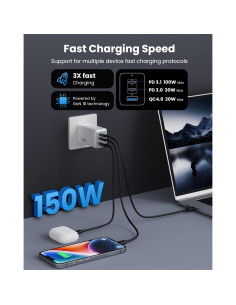 Cargador USB C 150W Pxwaxpy 3 Puertos Rápido Plegable 2