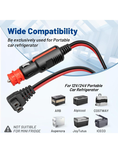 Cable de Alimentación Anina 12V/24V 3m para Refrigerador de Coche