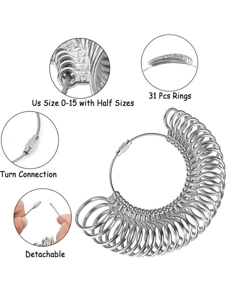 Kit de Medición de Anillos Accmor con Mandril y Calibrador