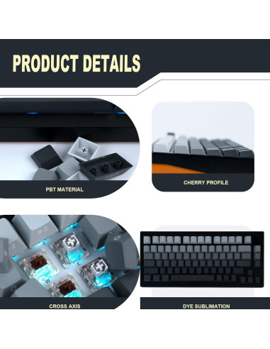 Juego de Teclas JOLINTAL 124 Claves PBT Gris Gradiente