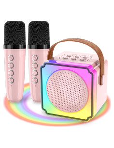 Mini Máquina de Karaoke Rosa P8 Bluetooth 5.3 2 Micrófonos