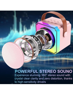 Mini Máquina de Karaoke Rosa P8 Bluetooth 5.3 2 Micrófonos 2