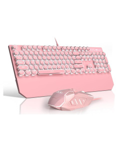 Combo Teclado Mecánico Rosa Camiysn Retro Iluminado