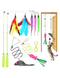 Juguetes Interactivos para Gatos ChicWow, 2 Varitas y 2 Colgantes