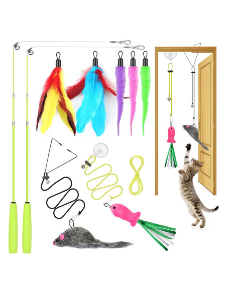 Juguetes Interactivos para Gatos ChicWow, 2 Varitas y 2 Colgantes