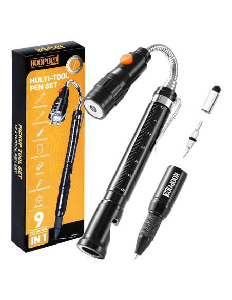 Bolígrafo Multitool KOOPOOL con Linterna y Magneto Negro