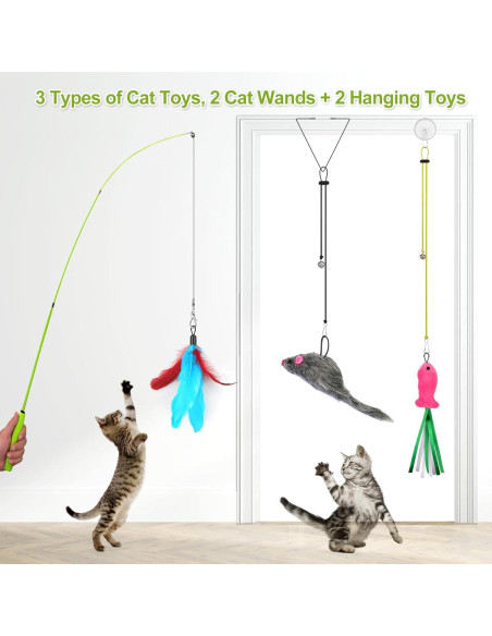 Juguetes Interactivos para Gatos ChicWow, 2 Varitas y 2 Colgantes