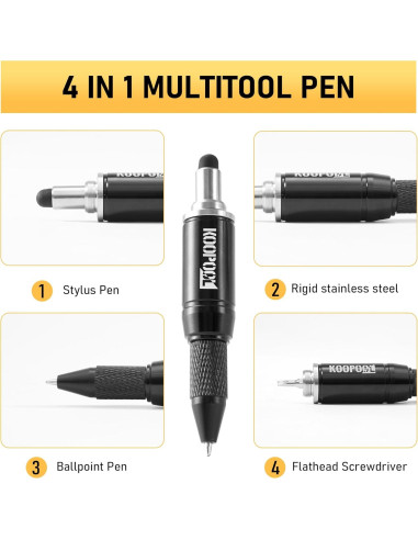 Bolígrafo Multitool KOOPOOL con Linterna y Magneto Negro