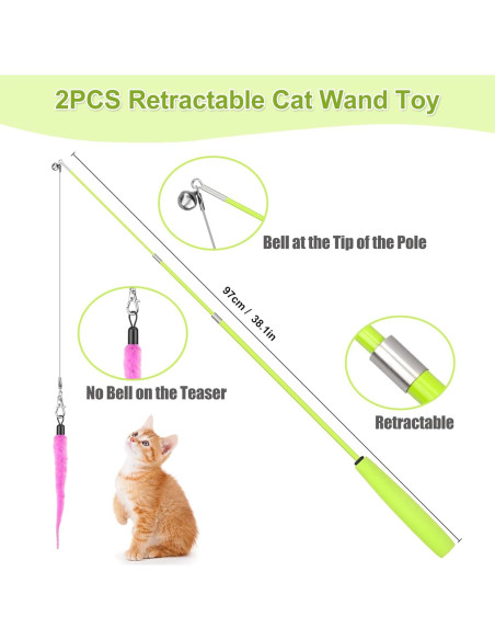 Juguetes Interactivos para Gatos ChicWow, 2 Varitas y 2 Colgantes