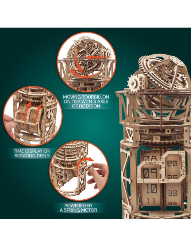 Rompecabezas 3D UGEARS Reloj de Mesa Astrónomo DIY 338 Piezas