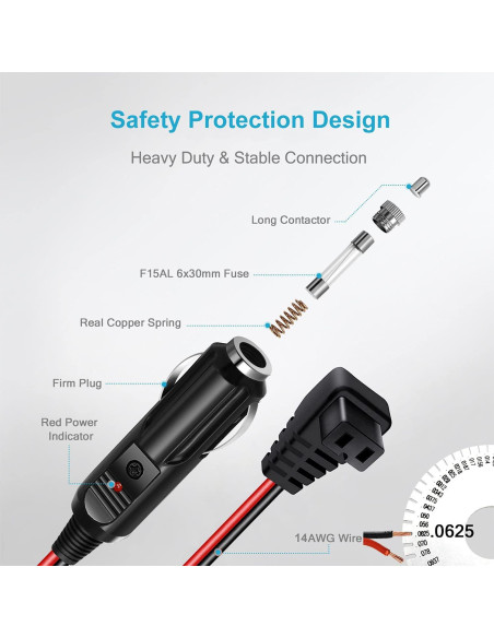 Cable de Refrigerador de Coche Cllena 3m 12V/24V Alta Resistencia