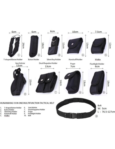 Cinturón Táctico 10 en 1 HUNANBANG Negro Ajustable