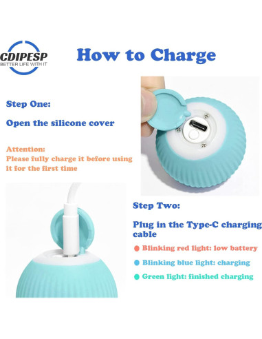 Bola Rodante Automática para Perros y Gatos - Cdipesp Azul