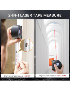 Cinta Métrica Láser Jolywell 2-en-1 50m y 4.88m LCD 2