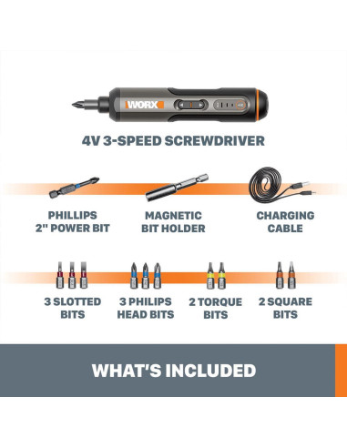 Destornillador Inalámbrico Worx WX240L 4V 300 RPM 12 Puntas