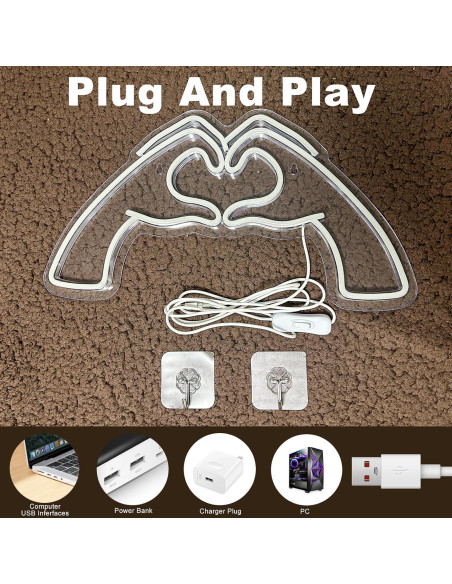 Luz Neon Corazón Rosa ZWEITEC 40x28cm USB Decorativa