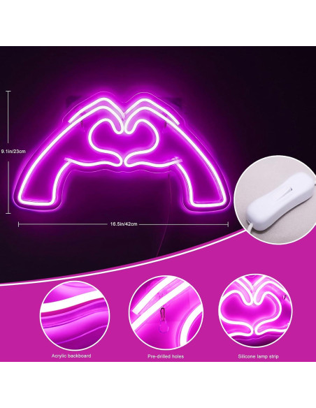 Luz Neon Corazón Rosa ZWEITEC 40x28cm USB Decorativa
