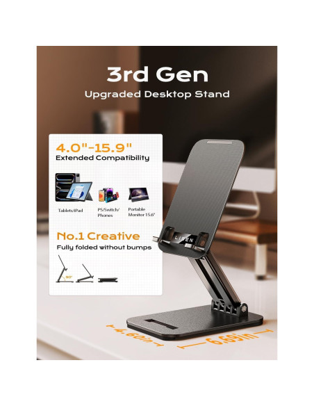 Soporte para Tablet LISEN 2E56 Negro Ajustable Plegable Soporte para Tablet LISEN 2E56 Negro Ajustable Plegable