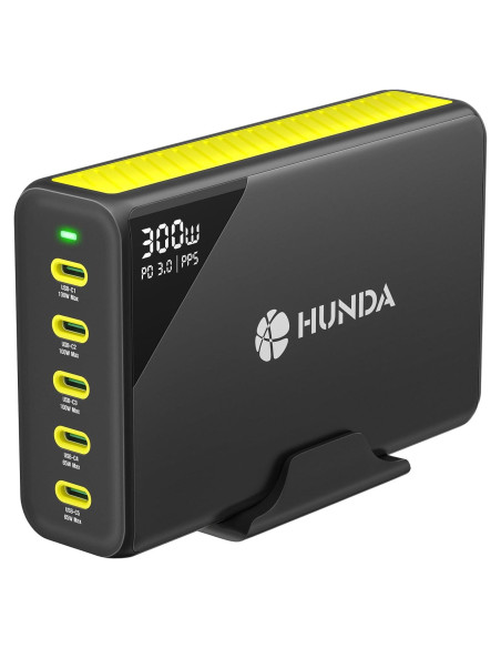 Cargador HUNDA 300W USB C 5 Puertos Carga Rápida PD 100W Cargador HUNDA 300W USB C 5 Puertos Carga Rápida PD 100W