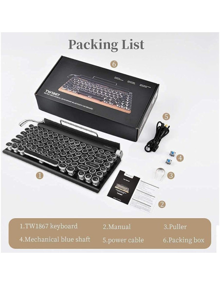 Teclado Mecánico Retro 7KEYS TW1867 Bluetooth Negro