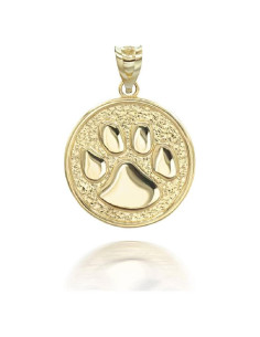 Medalla Colgante Huella de Perro Gato Oro Amarillo 14K Claddagh